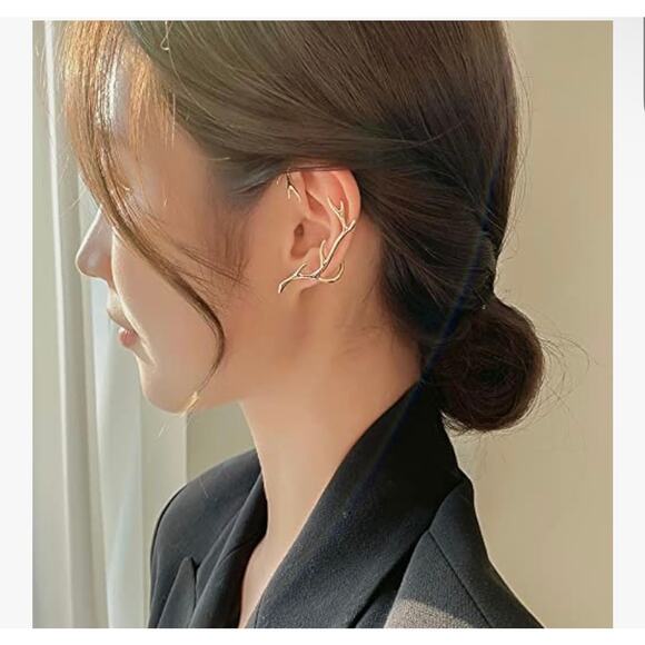 Vercret Gold Cuff Earrings Cartilage Branches Ear Crawler - Picture 2 of 6